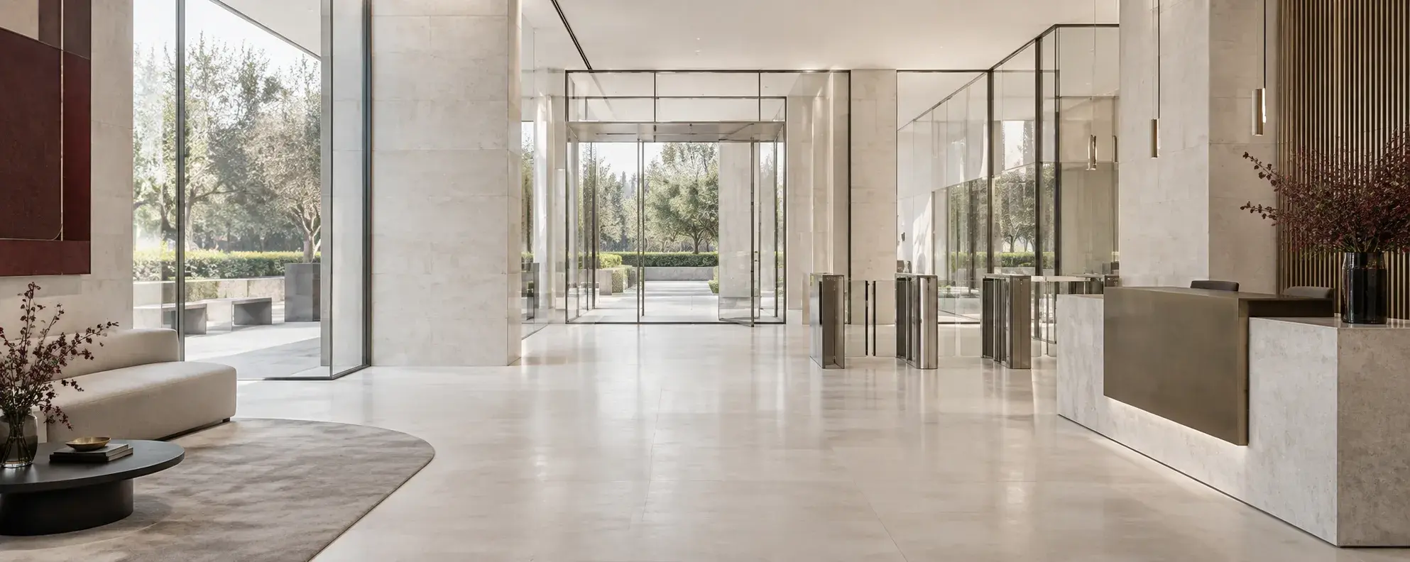 Office reception with access gates