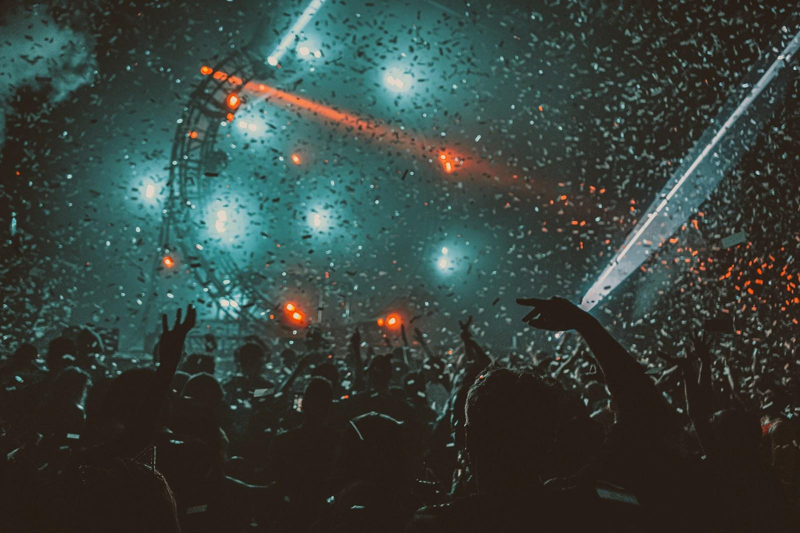 Audience and stage lighting during a concert